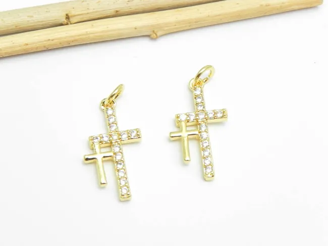 Charm cubic zirconia cruce 20.5x11.5mm auriu (1buc)