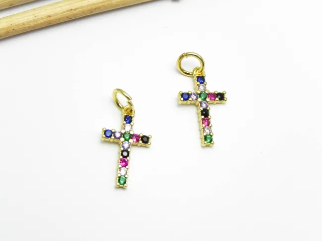 Charm cubic zirconia cruce 16x9mm auriu (1buc)