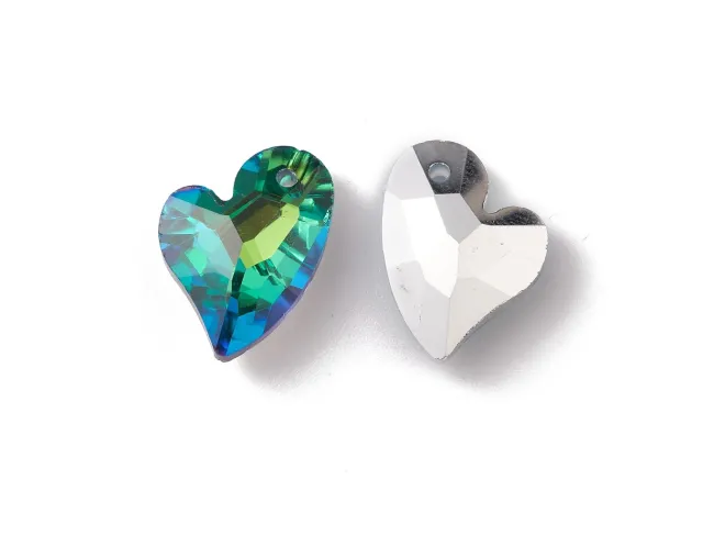 Pandantiv sticla inima 17x12.5mm peacock