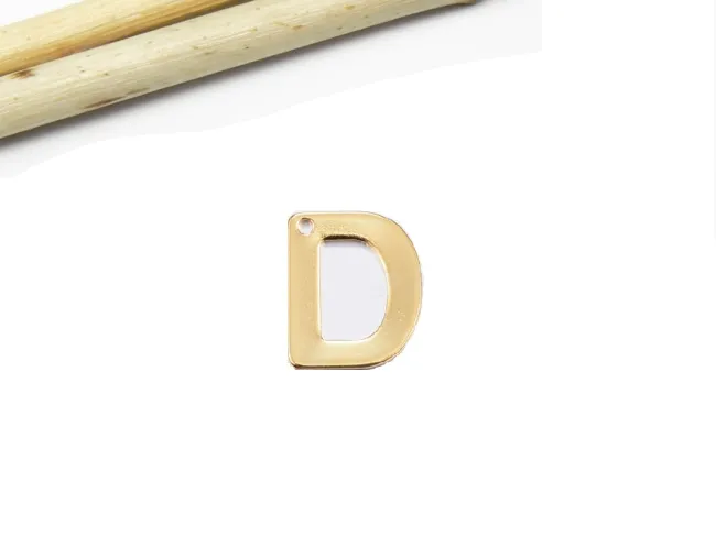 Charm otel inoxidabil auriu 12x6~10mm litera D