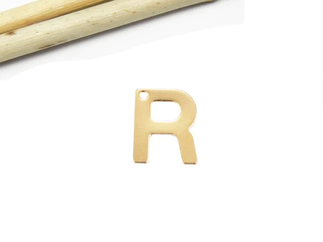 Charm otel inoxidabil auriu 12x6~10mm litera R