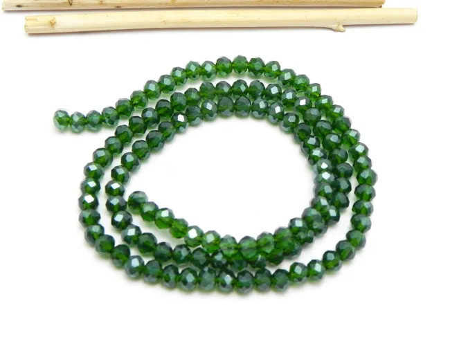 Margele cristal rondel fatetat 4x3mm verde inchis lustered (sirag)