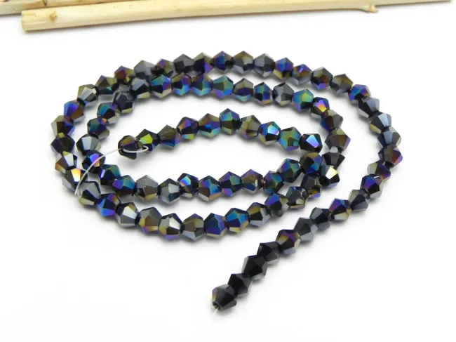Margele cristal biconic electroplacat 4mm negru AB (sirag)
