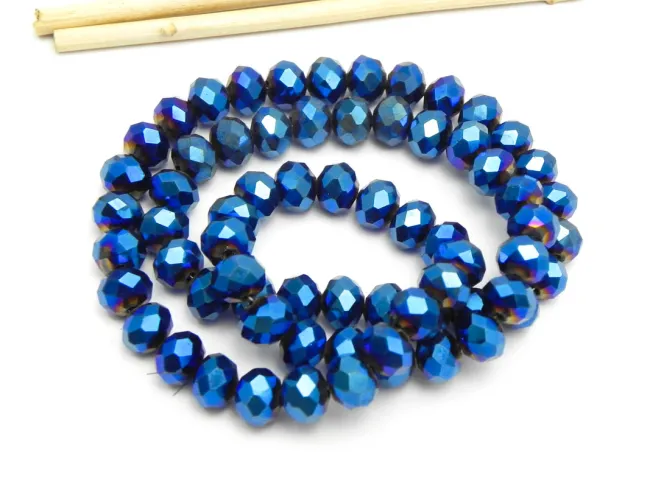 Margele cristal rondel fatetat electroplacat 8x6mm albastru metalic (sirag)