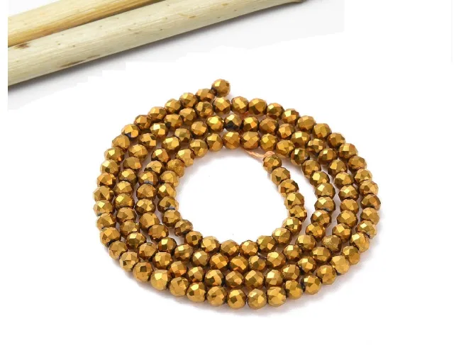 Margele cristal rotund fatetat electroplacat 3mm auriu inchis (sirag)