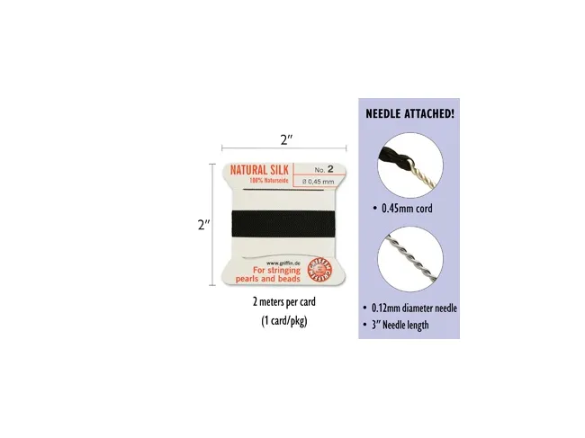 Fir matase naturala pentru insirat perle si margele nr 2 - 0.45mm negru (2metri)