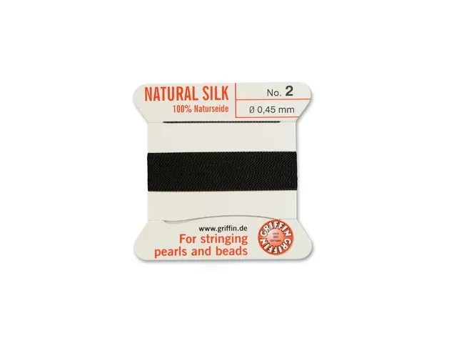 Fir matase naturala pentru insirat perle si margele nr 2 - 0.45mm negru (2metri)