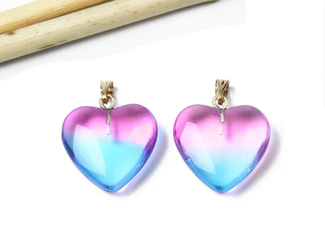 Pandantiv sticla inima 22x20mm albastru fucsia