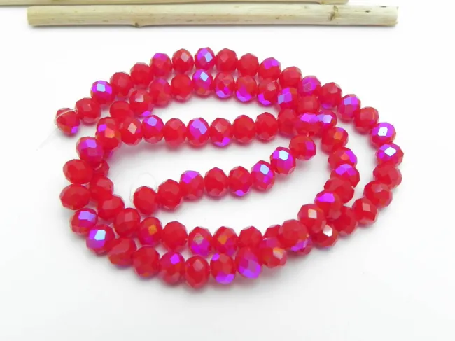 Margele cristal rondel fatetat 6x4mm rosu opac heliotrop (sirag)