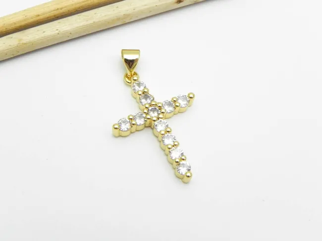 Charm cubic zirconia cruce 24x17mm placat cu aur 18K (1buc)