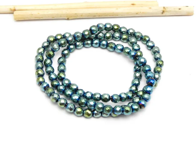 Sirag Hematit fatetat 4mm iris albastru verde