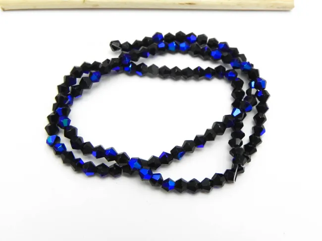 Margele cristal biconic electroplacat 2x3mm negru heliotrop (sirag)
