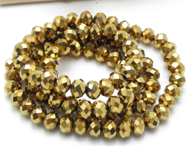 Margele cristal rondel fatetat electroplacat 8x6mm auriu (sirag)