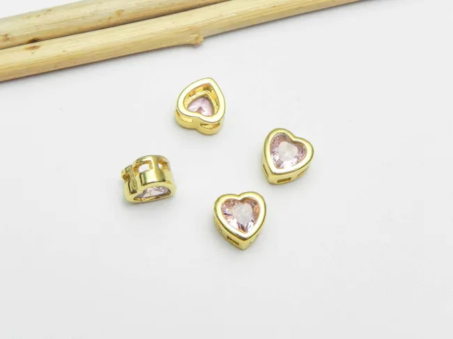 Distantier Cubic Zirconia inima 6.5x6.5x4mm roz (1buc)