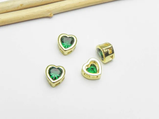 Distantier Cubic Zirconia inima 6.5x6.5x4mm verde (1buc)