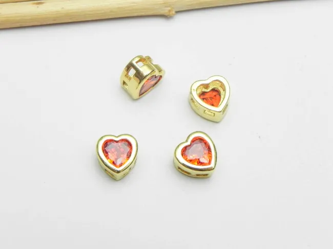 Distantier Cubic Zirconia inima 6.5x6.5x4mm orange (1buc)