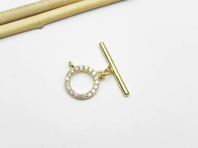 Inchizatoare cubic zirconia toggle 14.5x14mm placat cu aur 18K (1buc)