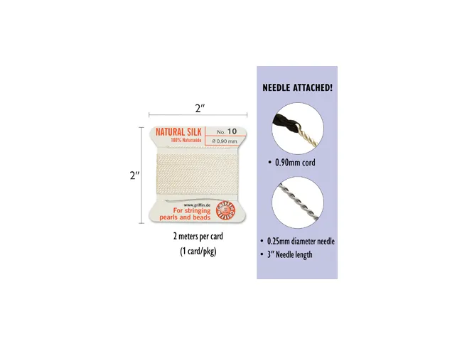 Fir matase naturala pentru insirat perle si margele nr 10 - 0.90mm alb (2metri)