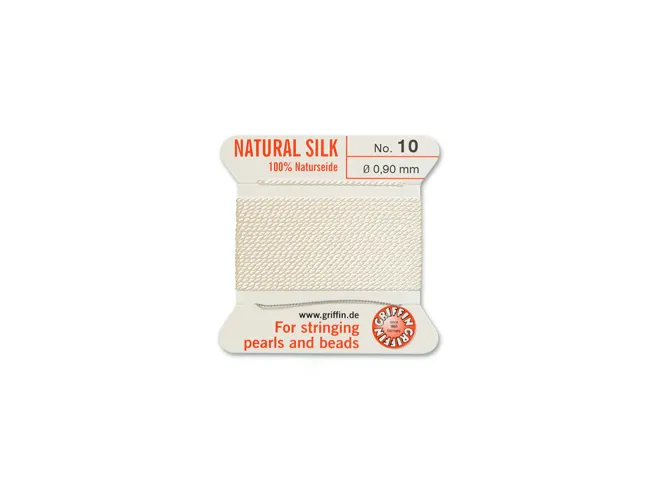Fir matase naturala pentru insirat perle si margele nr 10 - 0.90mm alb (2metri)