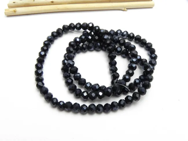Margele cristal rondel fatetat electroplacat 4x3mm negru hematit (sirag)