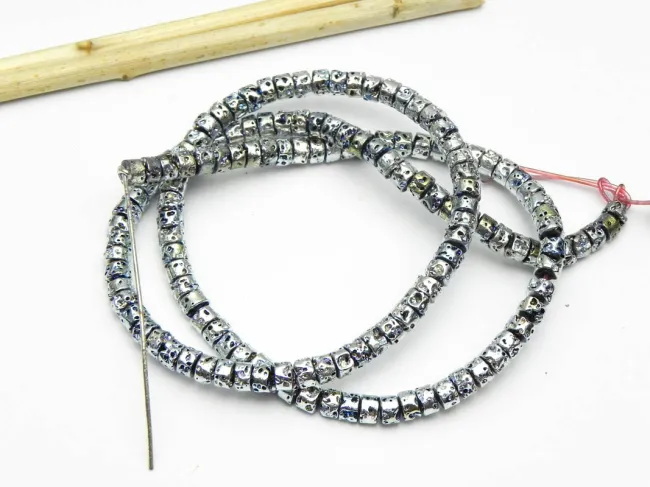 Sirag lava electroplacata rondel 4x3mm argintiu patinat