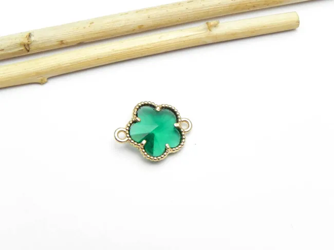 Link floare auriu 16x12mm smarald
