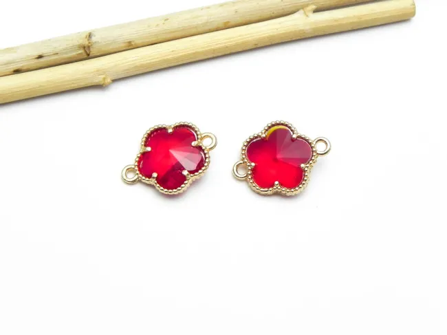 Link floare auriu 16x12mm rosu