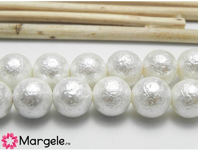 Perle tip mallorca 10mm alb texturat (1buc)