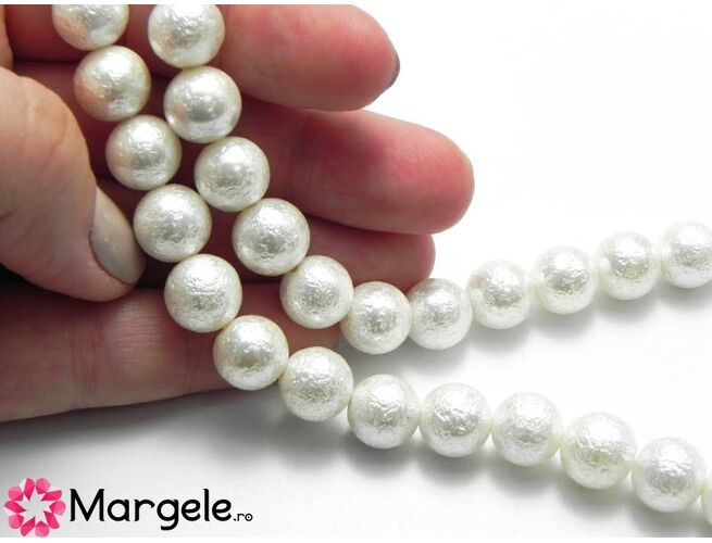 Perle tip mallorca 10mm alb texturat (1buc)
