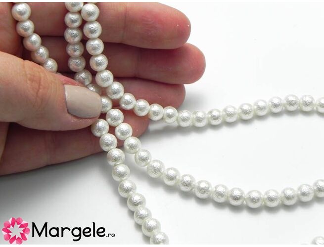 Perle tip mallorca 6mm alb texturat (1buc)