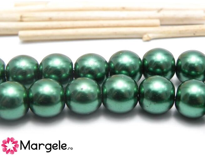 Perle de sticla 10mm verde inchis (10buc)