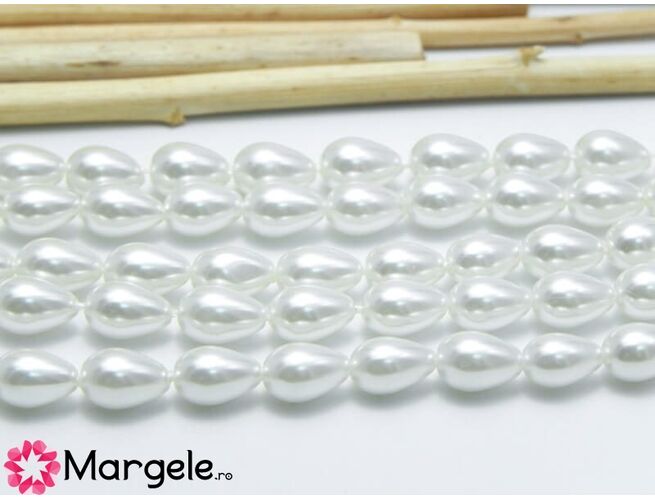 Perle de sticla picatura 7x5mm alb