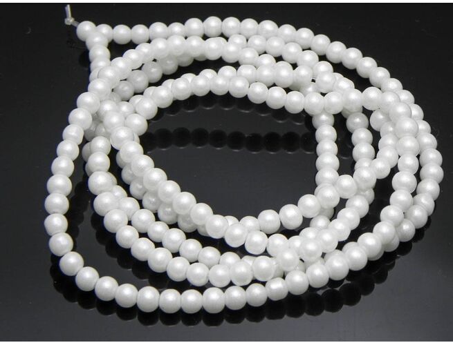 Sirag perle de sticla 4mm alb dublu sidefat