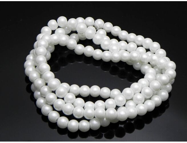 Sirag perle de sticla 6mm alb dublu sidefat