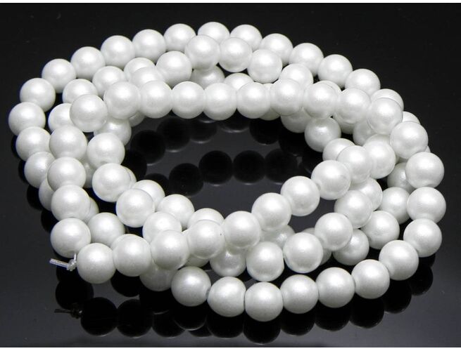 Sirag perle de sticla 8mm alb dublu sidefat