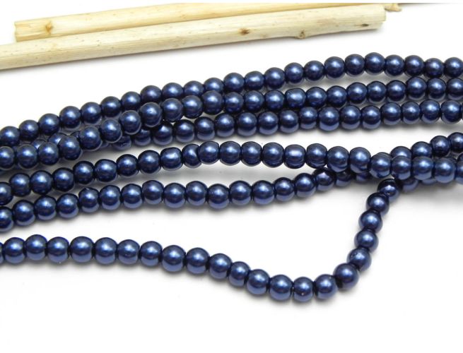 Perle de sticla 4mm albastru inchis (50buc)
